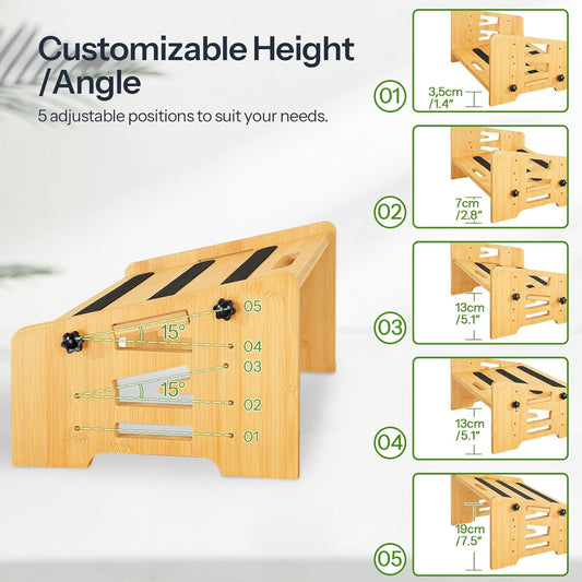 Bamboo Foot Rest, Adjustable Under Desk Footrest with 5 Height Options & Angles, Non-Slip Ergonomic Foot Rest for Under Desk at Work for Improved Posture, for Home & Office, Natural YL01FP01