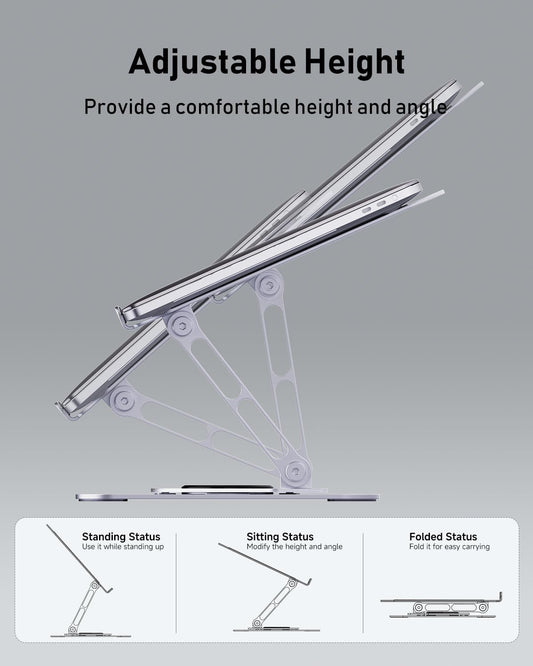 Laptop Stand for Desk, Adjustable Laptop Stand Swivel Computer Riser 360 Rotation Base, Portable Ergonomic Laptop Holder for Office Home Fits MacBook Air Pro, Dell, HP (10"-17.3") - Silver
