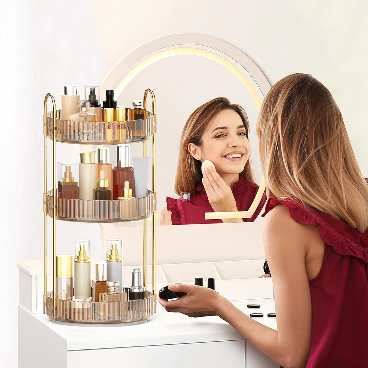 360 Rotating Makeup Organizer for Vanity, 3 Tier Perfume Organizer