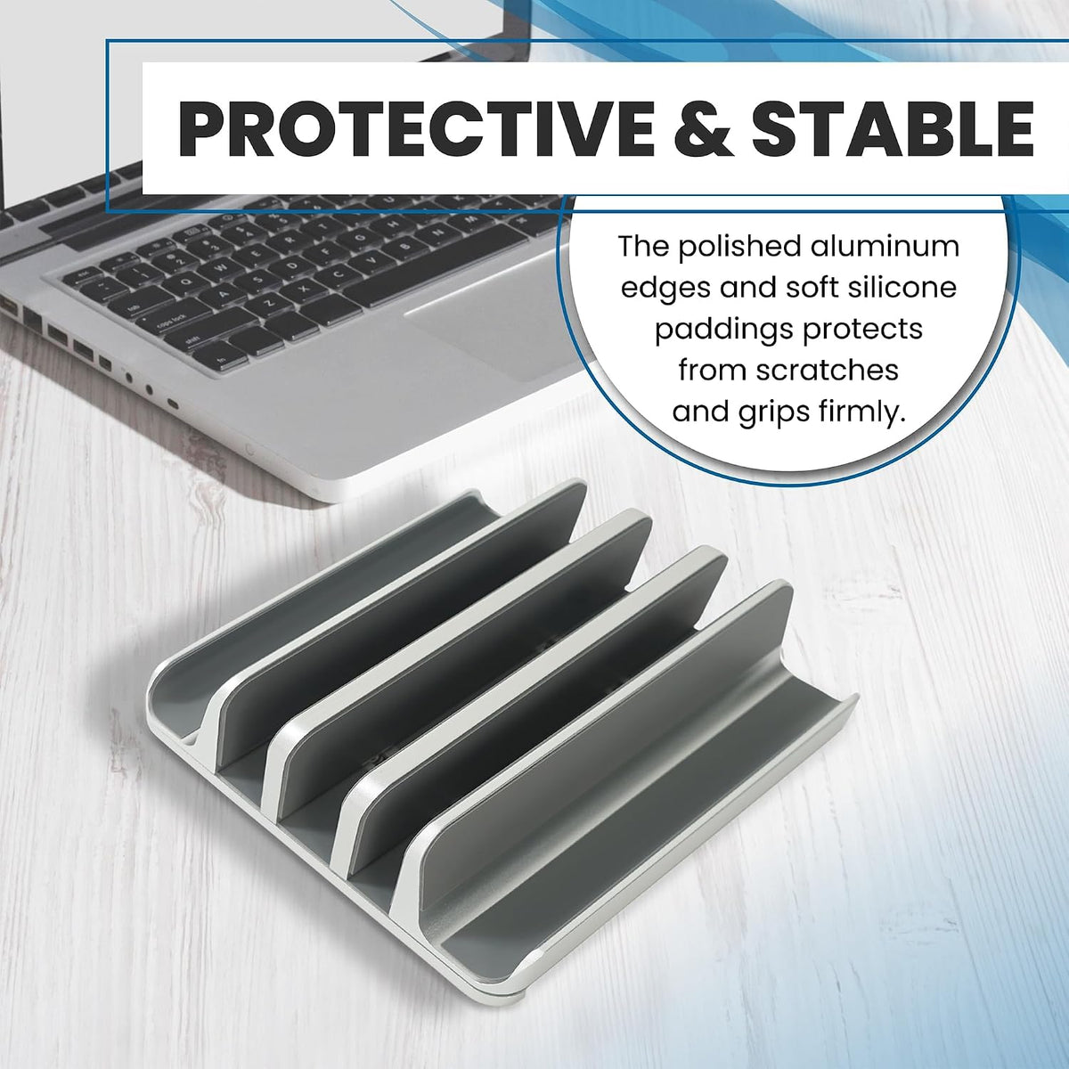 5- Slot Vertical Laptop Stand - Aluminum Laptop Stand Vertical for Desk - Fits MacBook Pro/Air, Surface, Mobiles & Gaming Laptops up to 17.3" - Heavy Duty Laptop Holder for Desk - (Black)