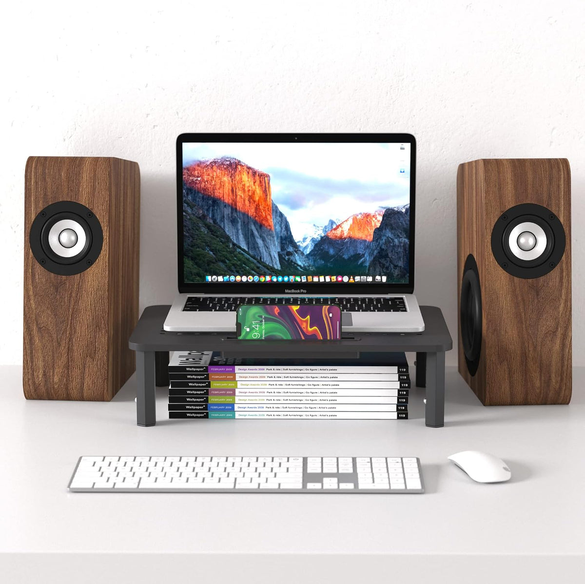 Back Saver Monitor Stand for Desk - 2 Pack Monitor Riser - Anti-Skid HD Hexagonal Steel Computer Stand - Free Cable Ties - Mesh Metal Computer Item Stand - Printer & iMac