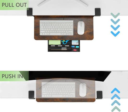 Small Keyboard Tray Under Desk with C-Clamp, 19.7x11.81", Walnut