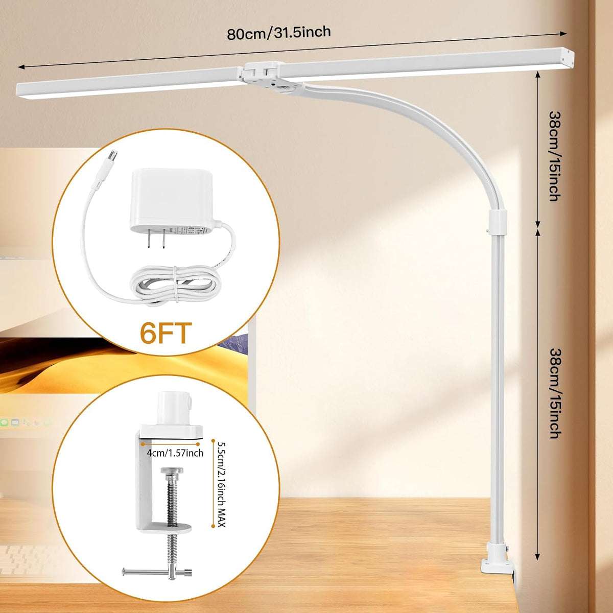LED Desk Lamp with Clamp, Dual Head Monitor Light, Remote