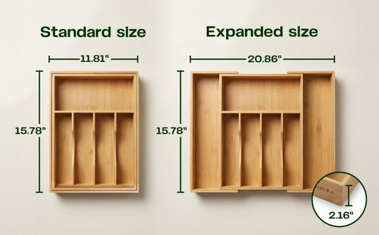 Expandable Bamboo Silverware Drawer Organizer, Utensil Holder Tray
