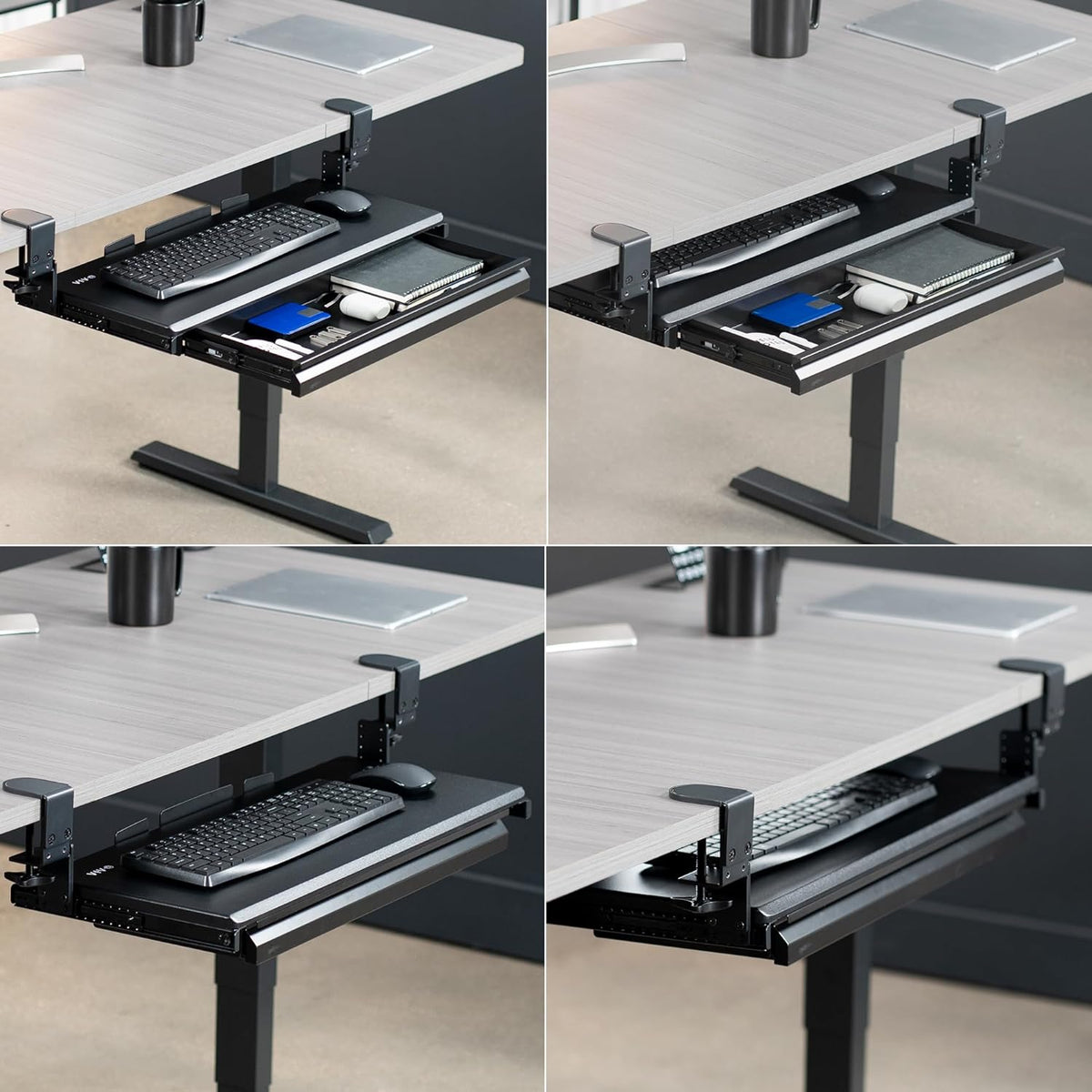 Black Clamp-on 27x11 in Keyboard Tray, Storage Drawer, MOUNT-KB05HB-DR