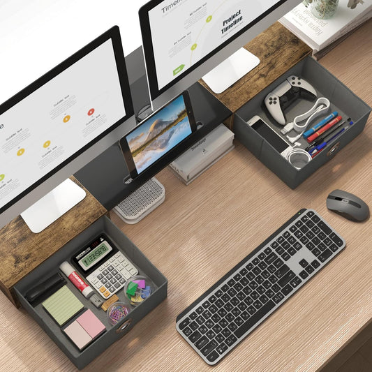 Dual Monitor Stand Riser with Two Drawers, Extra Large Storage Monitor Stand for 2 Monitors, Desktop Organizer Stand Storage for Computer,Laptop,Screen,Printer,TV