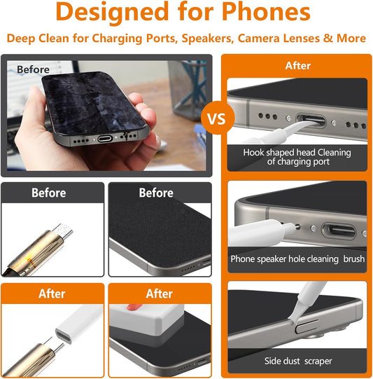 32-in-1 Cell Phone Cleaning Kit for iPhone/Android, Charging Port Cleaner for USB-C/Lightning, AirPods & Earbuds, Keyboard, Laptop, Screen, Camera Lens, Stylus Pen, Tech Gift (White)