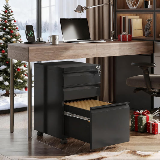 3 Drawer File Cabinet with Lock, Fully Assembled Except Casters
