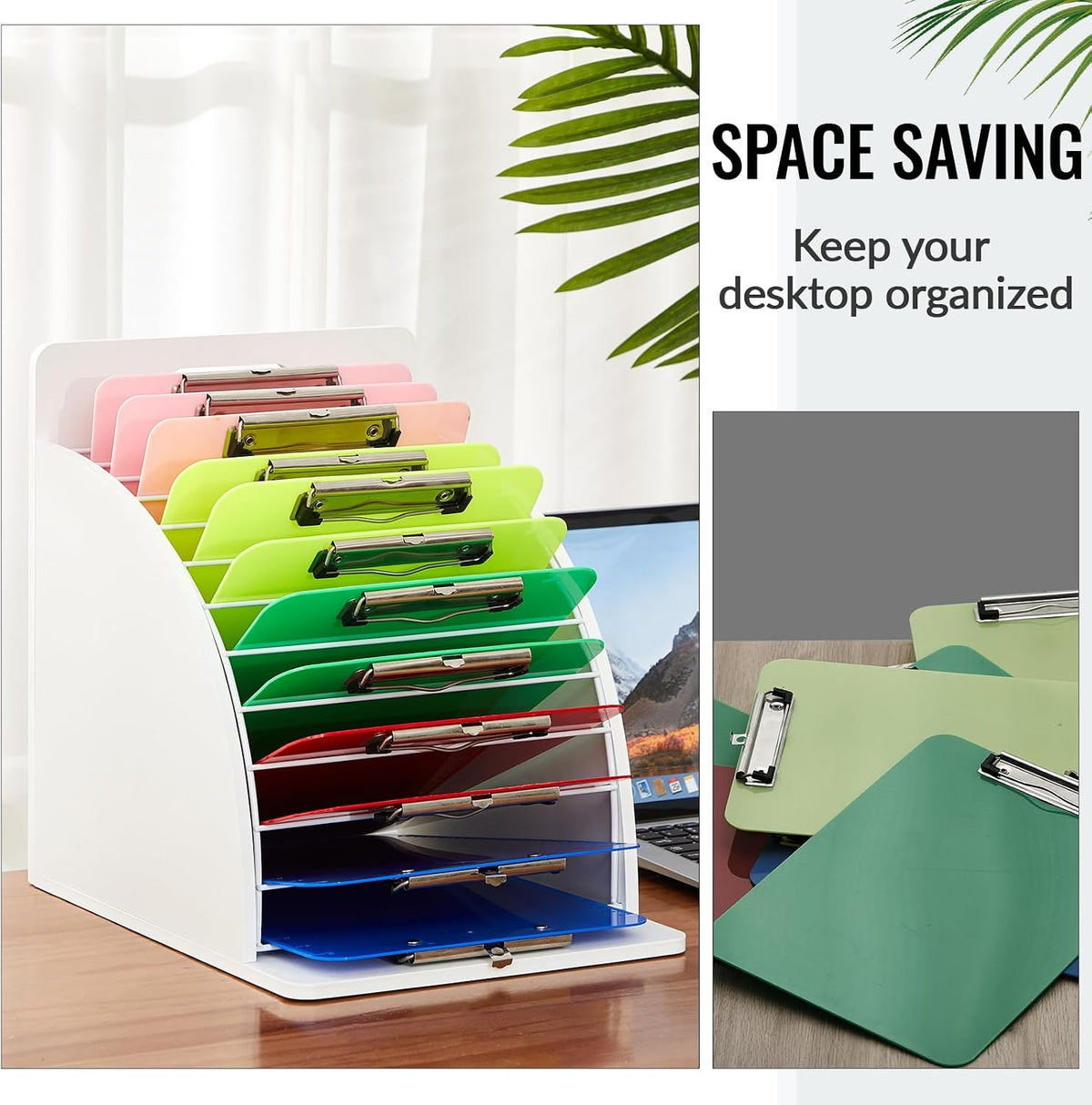 2 Pack Wooden Metal Clipboards Holder with Raised Side Panel,White