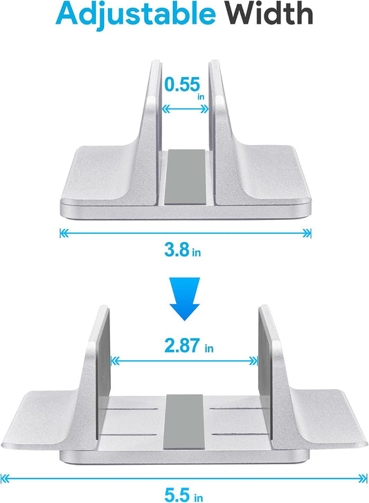 Vertical Laptop Stand, Adjustable Aluminum Desktop Holder, Silver
