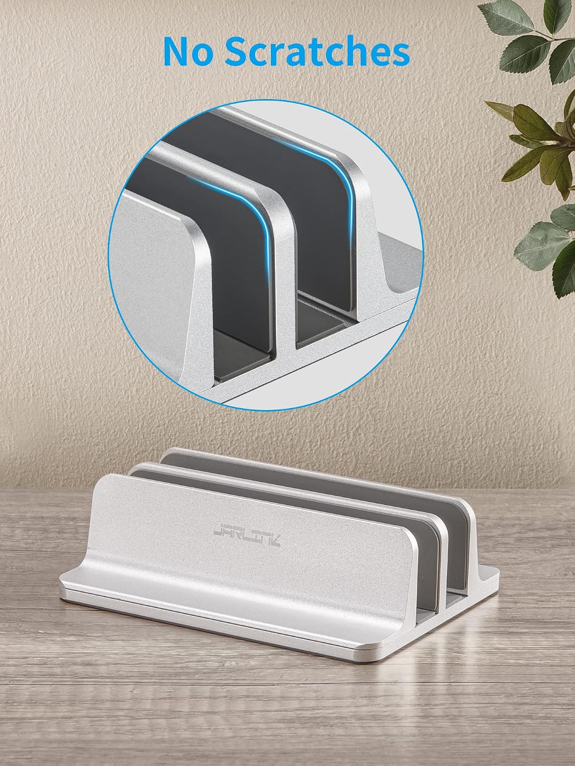Vertical Laptop Stand, Adjustable Aluminum Desktop Holder, Silver