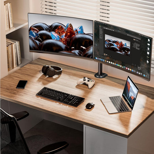 Dual Monitor Stand, Heavy Duty Adjustable Monitor Desk Mount for 2 Screens up to 32 Inches, Fully Adjustable Height, Tilt, Swivel, Rotate, Supports 17.6 lbs per Monitor Arm, Easy Installation