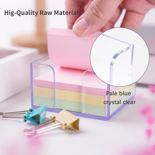 Sticky Notes Holder,Clear Acrylic 3" x 3" Post it Note Holder Dispenser for Desk, Computer Screen, Classroom Office Organizer, Light Blue