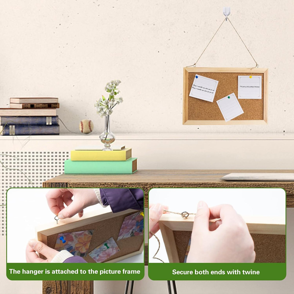 2 Set Double-Sided Cork Bulletin Board with Wooden Easel Base