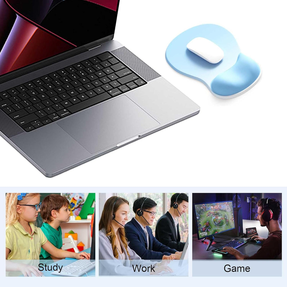 Ergonomic Mouse Pad with Gel Wrist Support, Comfortable Wrist Rest Mousepad with Non-Slip PU Base for Pain Relief, Desk, Home & Office(Midnight)