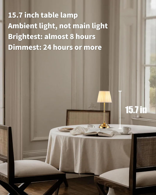 Gold Cordless Portable LED Table Lamp, Beige Fabric Shade Desk Lamp