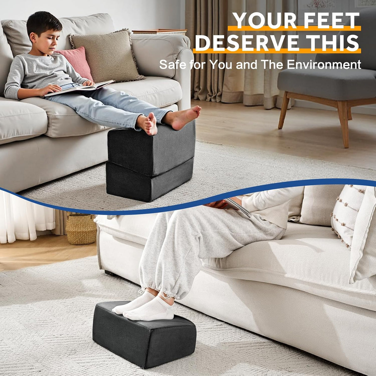Foot Rest for Under Desk at Work, Adjustable Footrest for Office Chair & Gaming Chair,Ergonomic Footrest Pillow Desk Foot Stool with Washable Cover for Home, Airplane, Travel (Gray)