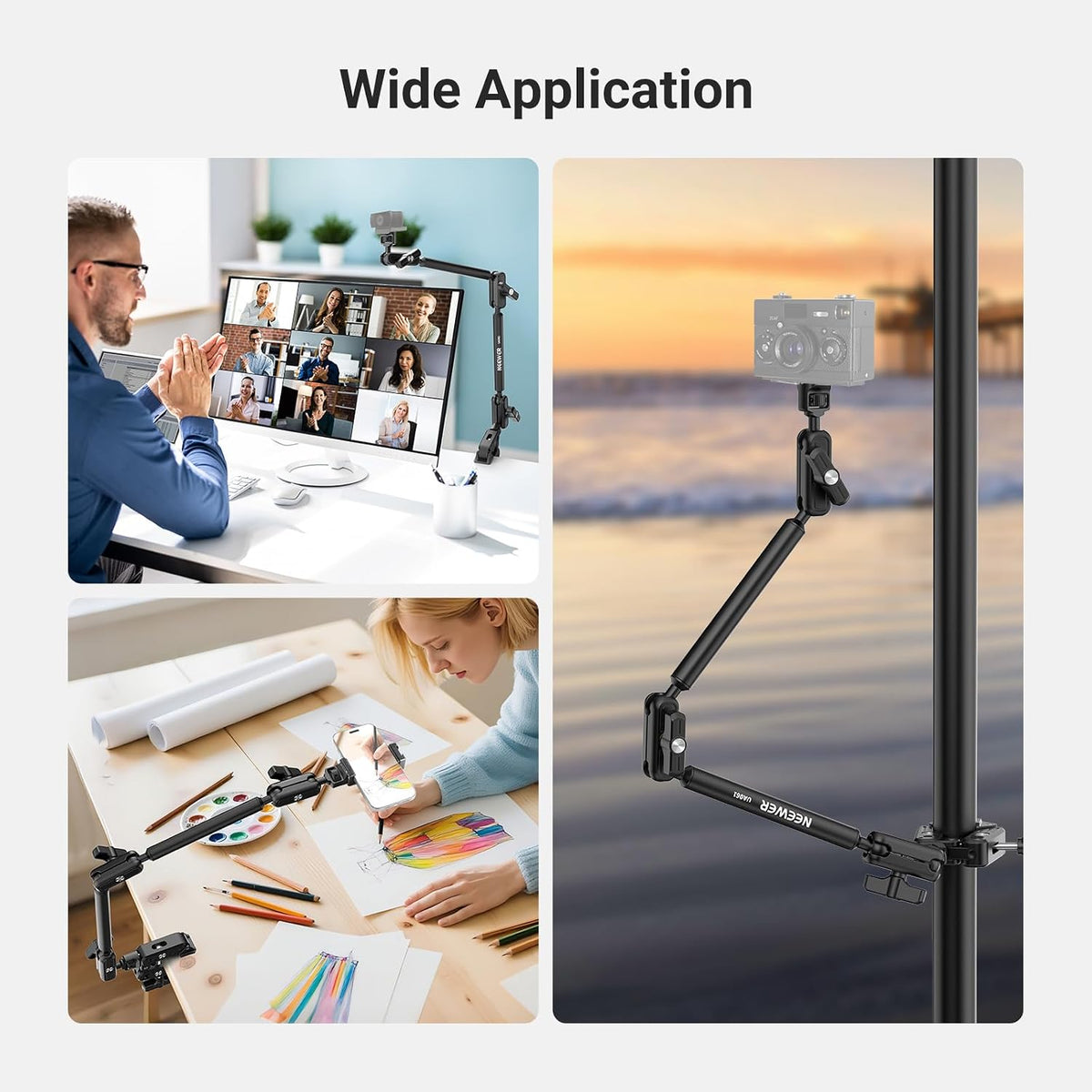 22" Magic Arm w Desk C Clamp, Overhead Camera Mount with Articulating Mic Boom Arm 1/4" 3/8" Threads for ARRI, Desktop Stand Holder for Phone Microphone Webcam Action Camera Video Light, UA057