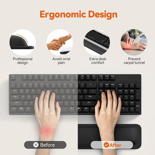Wrist Rest for Computer Keyboard, Thicken Memory Foam Wrist Support Pad for Keyboard, Ergonomic Palm Rest for Pain Relief, Anti-Slip Rubber Base, 17x3.3 in, 1 inch (25mm), Black
