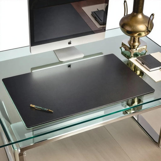 Black Leather 34" x 20" Desk Mat Without Rails