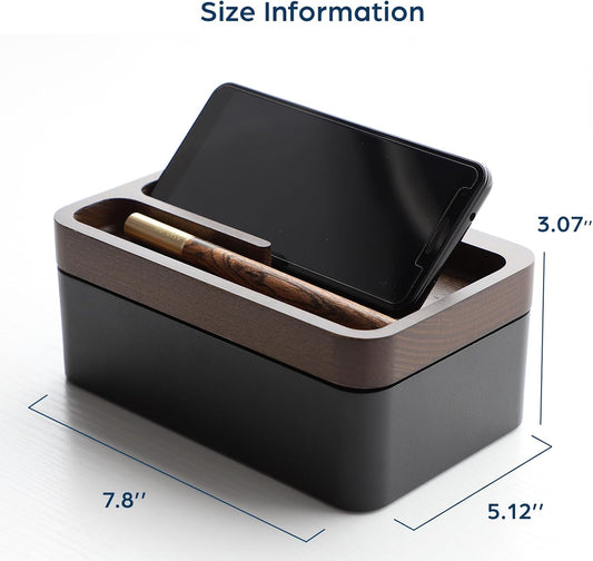 Revov Tray Box, EDC Valet Tray Box with Authentic Wood Magnetic Rotating Lid, Office Table, EDC Gear Organizer, Home Office, Desk Accessories (White)