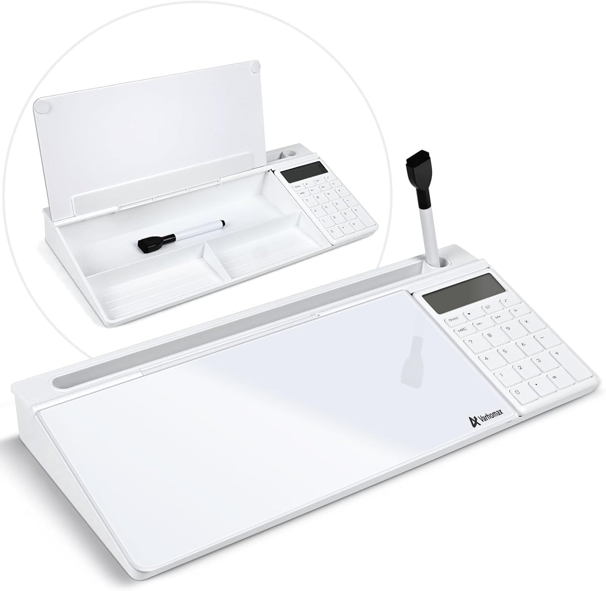 Desktop Whiteboard with Storage, Desk Organizer Dry Erase Glass White Board to-do List Memo Notepad for Home Office and School Supplies (Black)