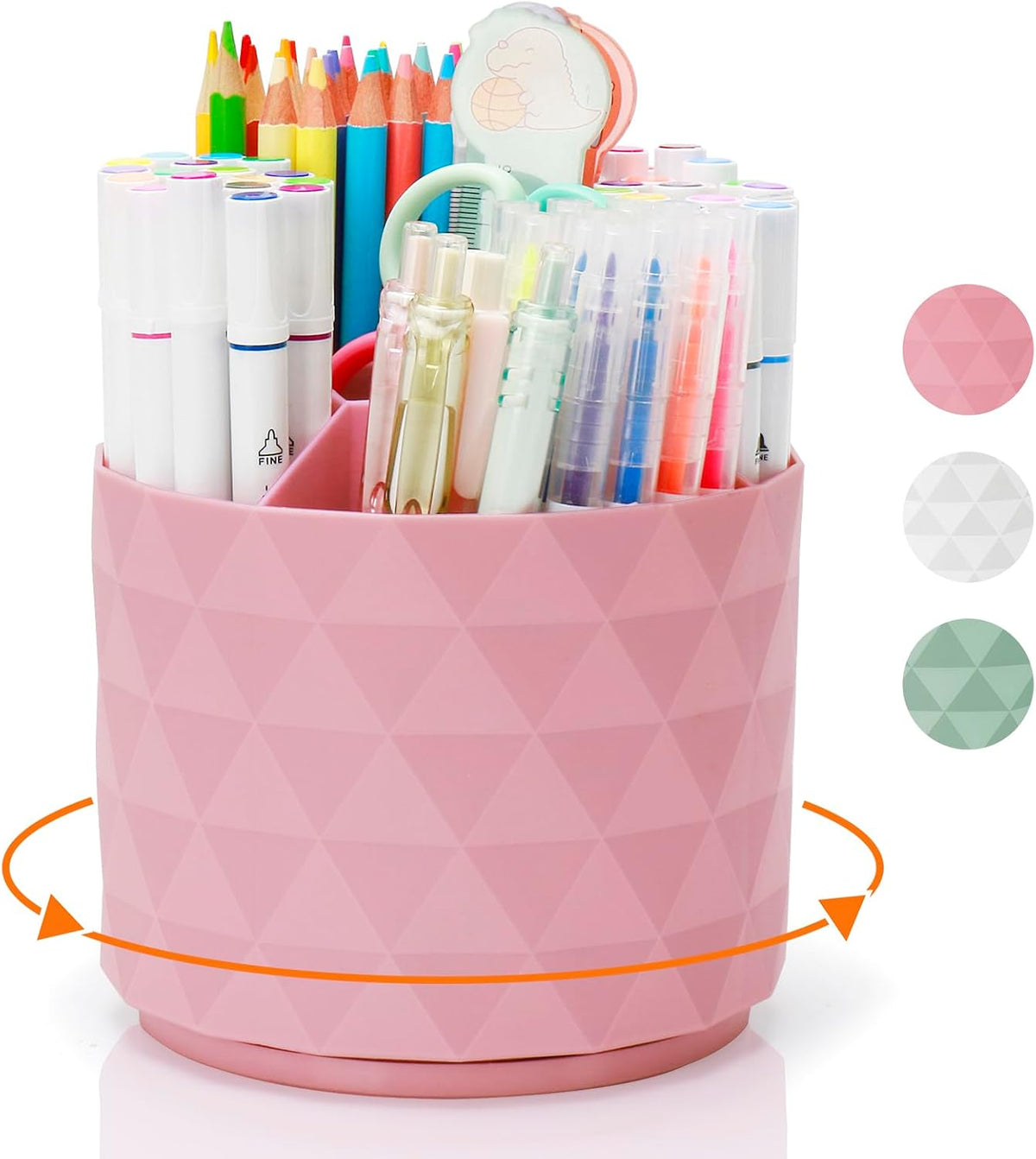 Cute Pencil Holders For Desk,360-Degree Rotating Pen Holders For Home Office,Diamond-like Pen Organizer With 5 Compartments,Stylish Desk Accessories For Office,School ,Home ,Art Supply (White)