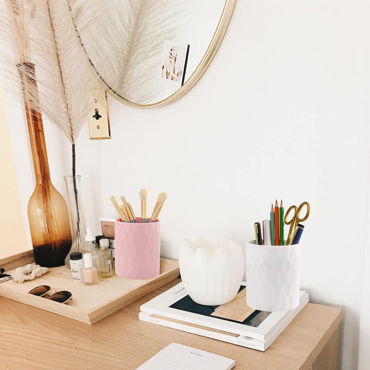 Pen Holder,Nordic Style Silicone Waterproof Pencil Holder for Desk Simple&Modern Minimalist Makeup Organizer Multifunctional Office Supplies for Home,Kids and School(Beige)
