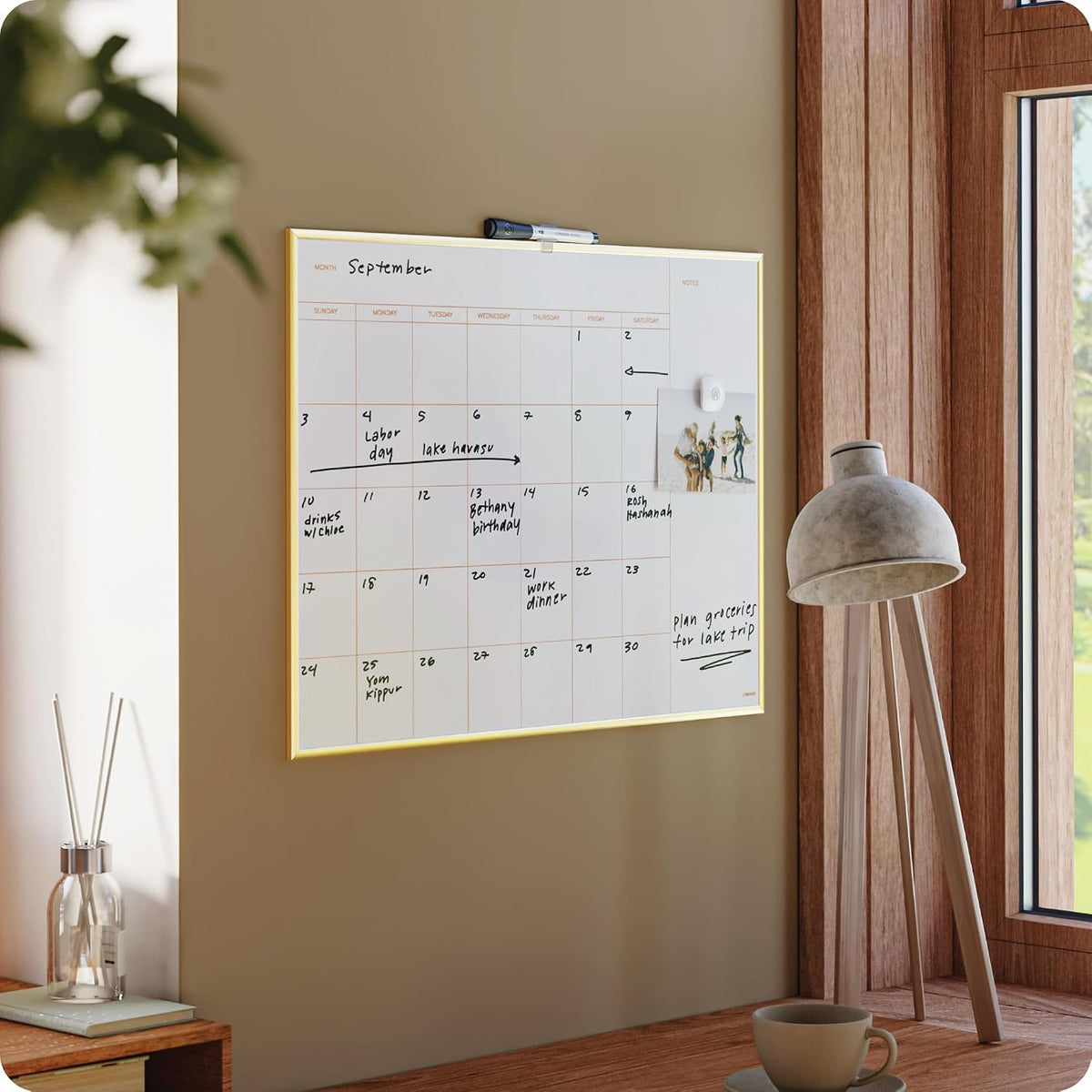 Magnetic Dry Erase Calendar White Board, 16" x 20", Silver Aluminum Frame, Includes Magnet and Marker