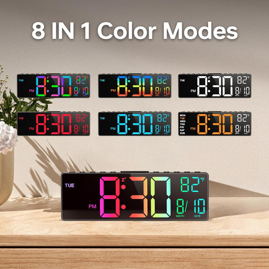 10.5'' Large Digital Alarm Clock with Big LED Number for School Classroom, Remote Control, RGB Colors,Timer, Dual Alarm, Temperature for Bedroom, Living Room, Gift for Senior Student Teacher