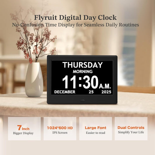7'' Dementia Clocks for Seniors, Large Display Digital Clock with Date Time