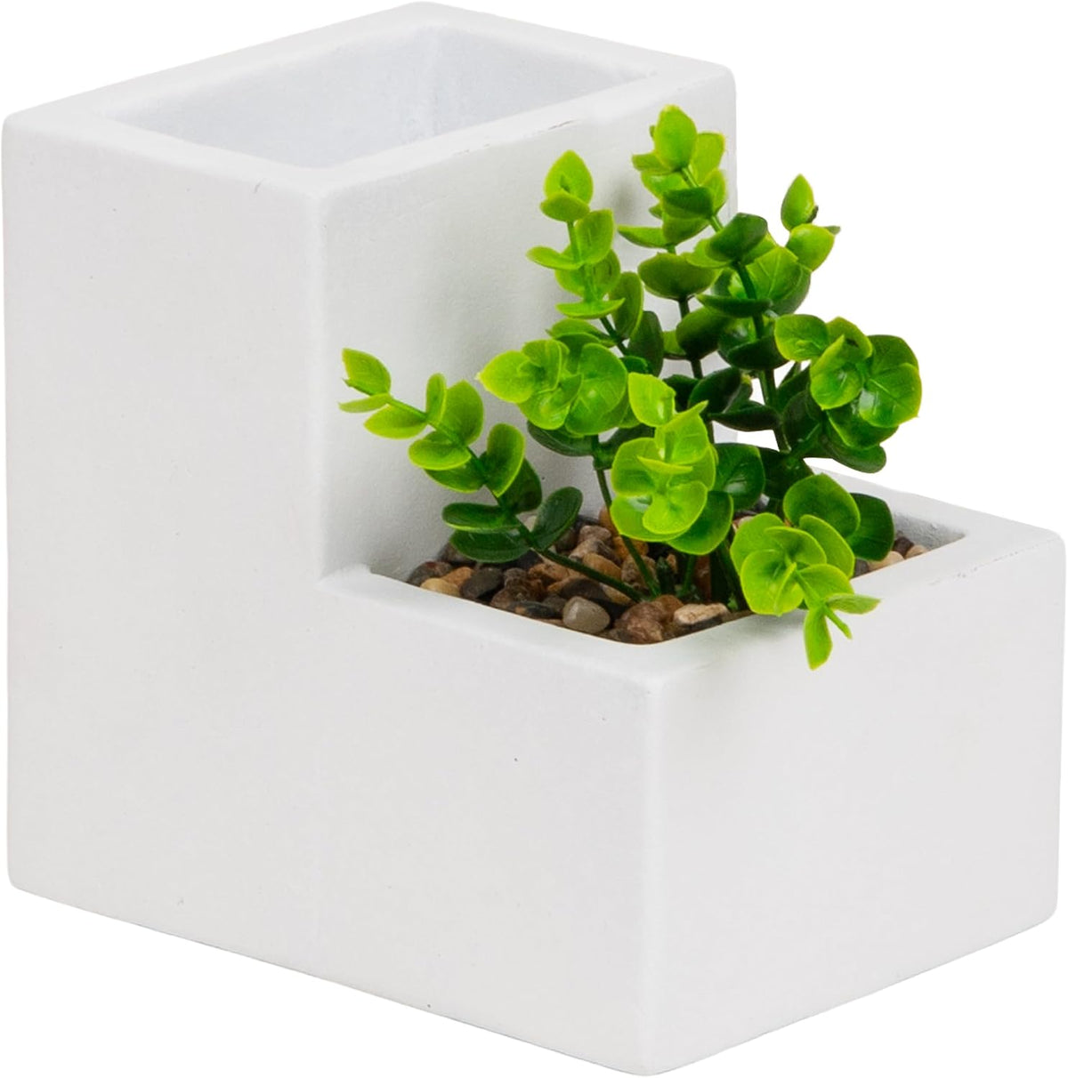 Ceramic Desktop Planter Pencil Cup, Desk Organizer with Faux Succulent, White