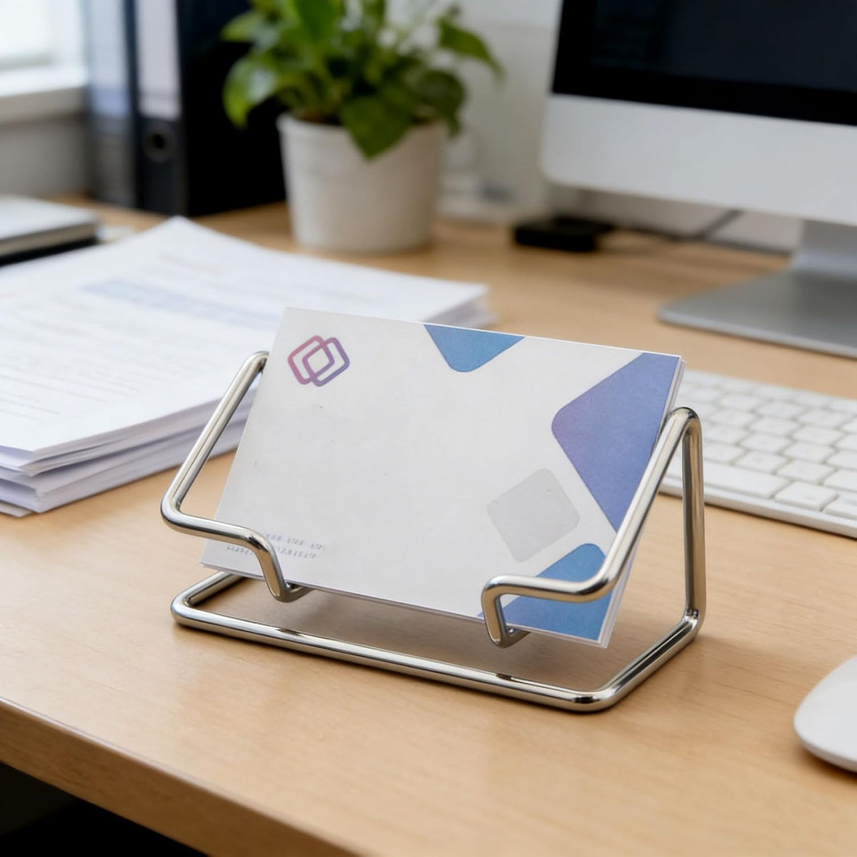 2 Pack Gold Metal Business Card Holder for Desk, Card Stand for Office Home