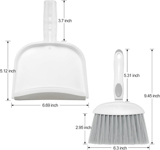 Small Dust Pan and Brush Set, Mini Broom and Dustpan Set, White&Gray