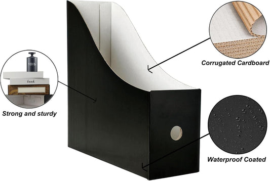 24 Pack Black Cardboard Magazine File Holder for Desk or Shelves