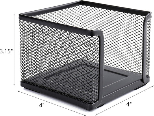 4 Pack Mesh Memo Holder, 4 x 4 Inch Black Metal Mesh Sticky Note Dispenser Cube Memo Pad Holder for Pen, Pencil, Paperclip, Thumbtack, Desk Organizer for Office Home School