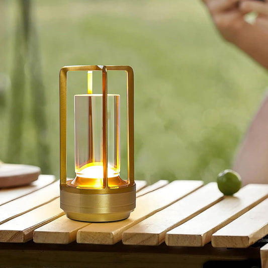Small Table Lamp, Rechargeable Cordless Battery Operated LED Lamp, 3-Color Temperatures Dimmable Nightstand Lamp for Living Room, Bedroom, Outdoor Battery Powered Portable Touch Lamp (Gold)
