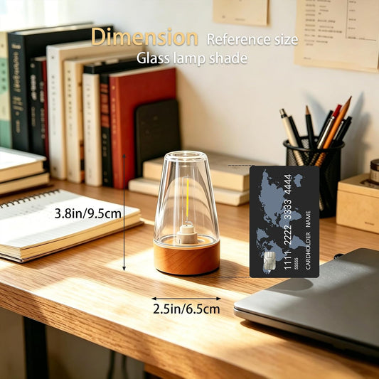Exquisite Glass Small Night Light, Battery Powered Cordless, Auto Cycle Timer Function, Warm Glow Mini Portable Lamp for Bedroom, Nightstand, Bathroom, Desk, Bookshelf