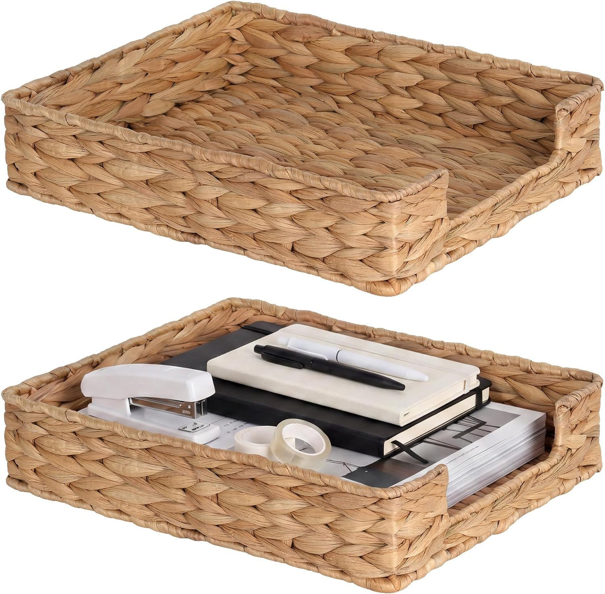 Letter Tray Water Hyacinth, Wicker Desk Organizer for Office Supplies Mail