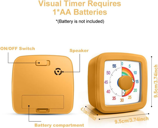 Visual Timer Kids/Adults 60 Minutes Rainbow Countdown Timer Time Management Tool Desk with Large Screen Time Management Tool for Kitchen School Office