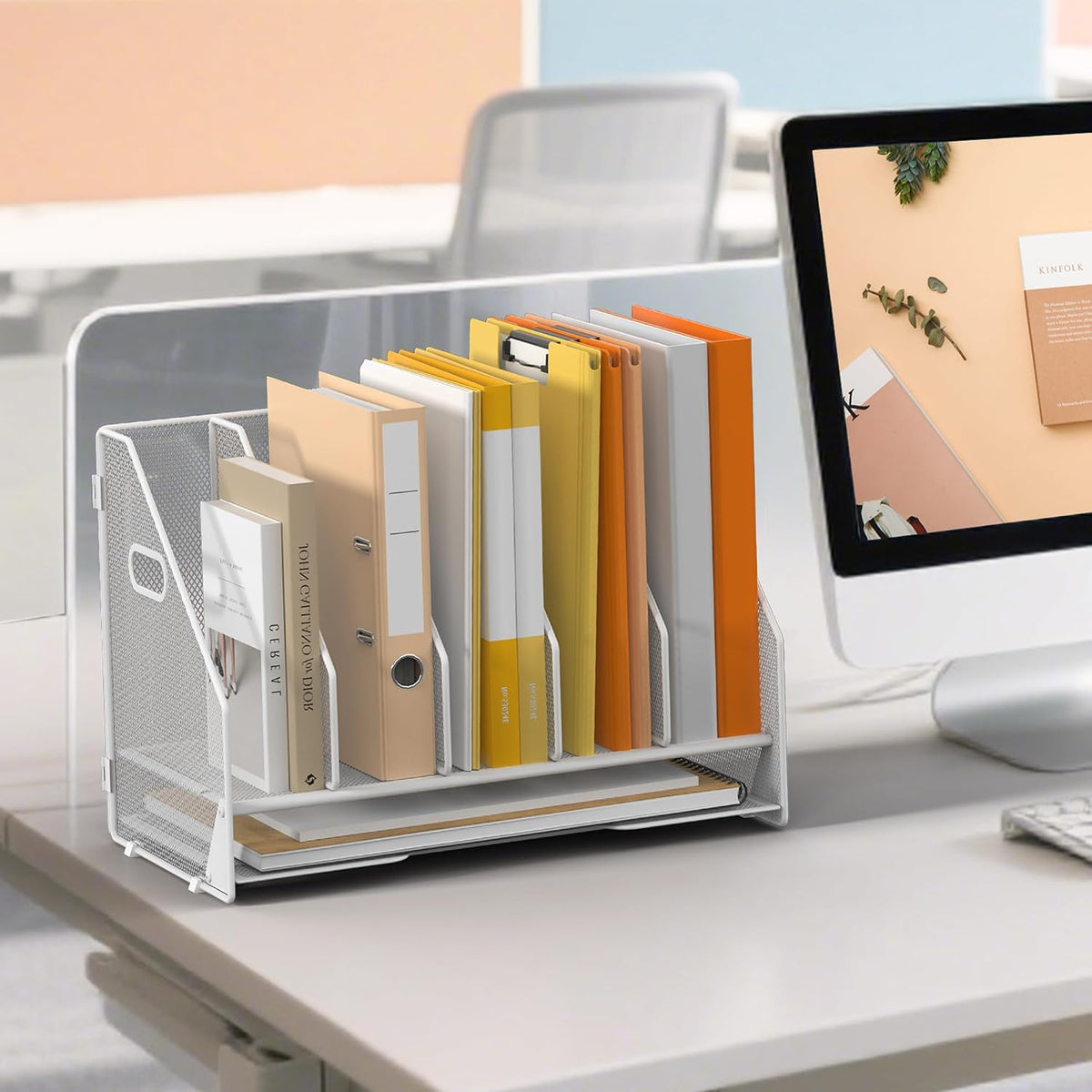 4 Vertical Mesh Desk Organizer with Paper Letter Tray, Black