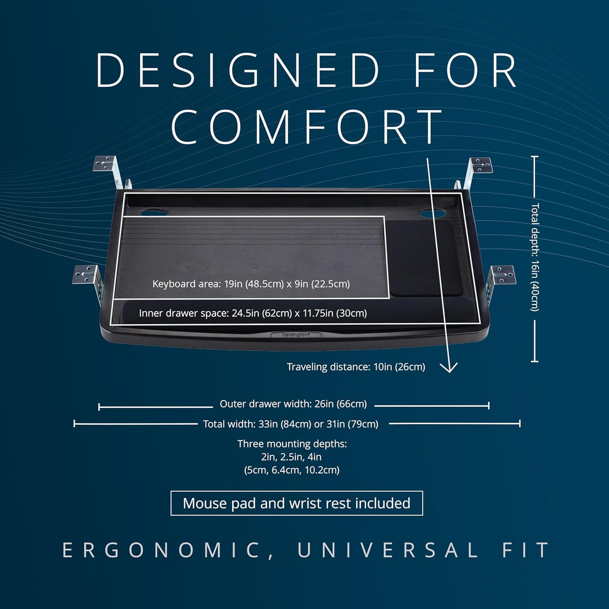 Keyboard Tray Under Desk, SmartFit Ergonomic Slide-Out Keyboard Drawer with Cable Management, Extra-Wide Height Adjustable Keyboard Holder, 24.5" x 11.75", Black K60004US