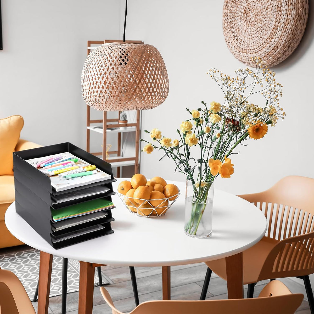 Black Letter Trays Stackable, 6 Pcs Plastic Desk Organizer