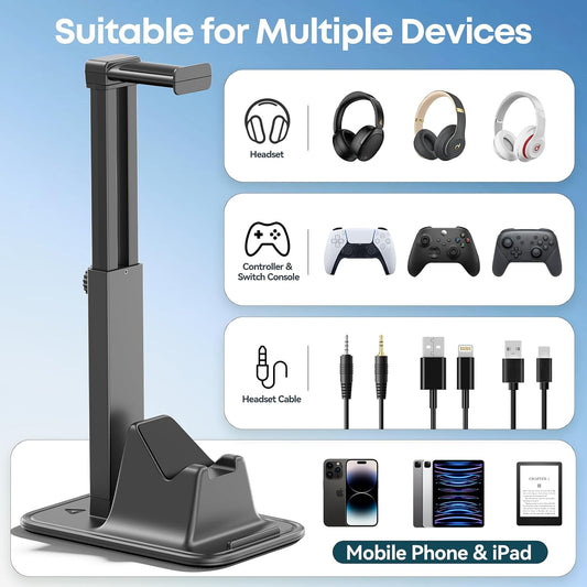 Gaming Headset & Controller Stand, Rotating Headphone Storage with Controller and Phone Holder, Standard Game Desk Storage for PS5/PS4/XBOX, PC Gamer Essentials Organizer Gift Accessories