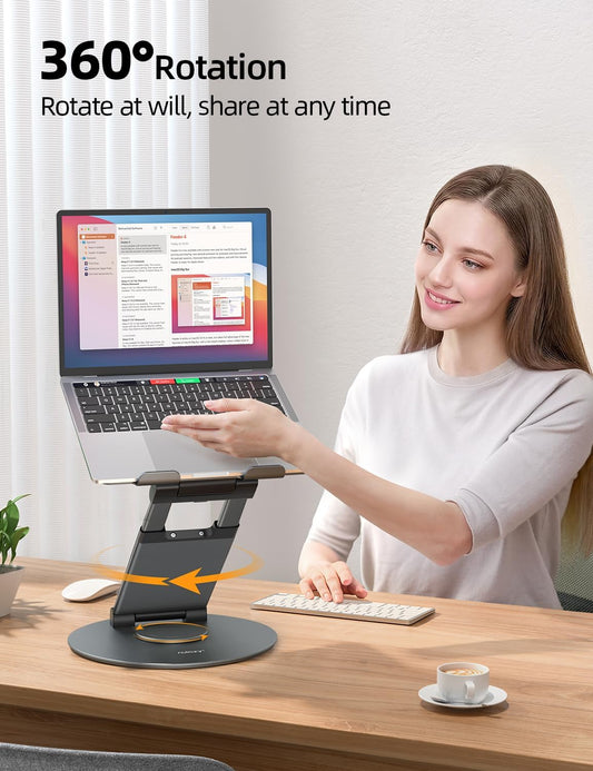 18" Height Telescopic 360 Rotating Aluminum Laptop Stand Desk, Gray