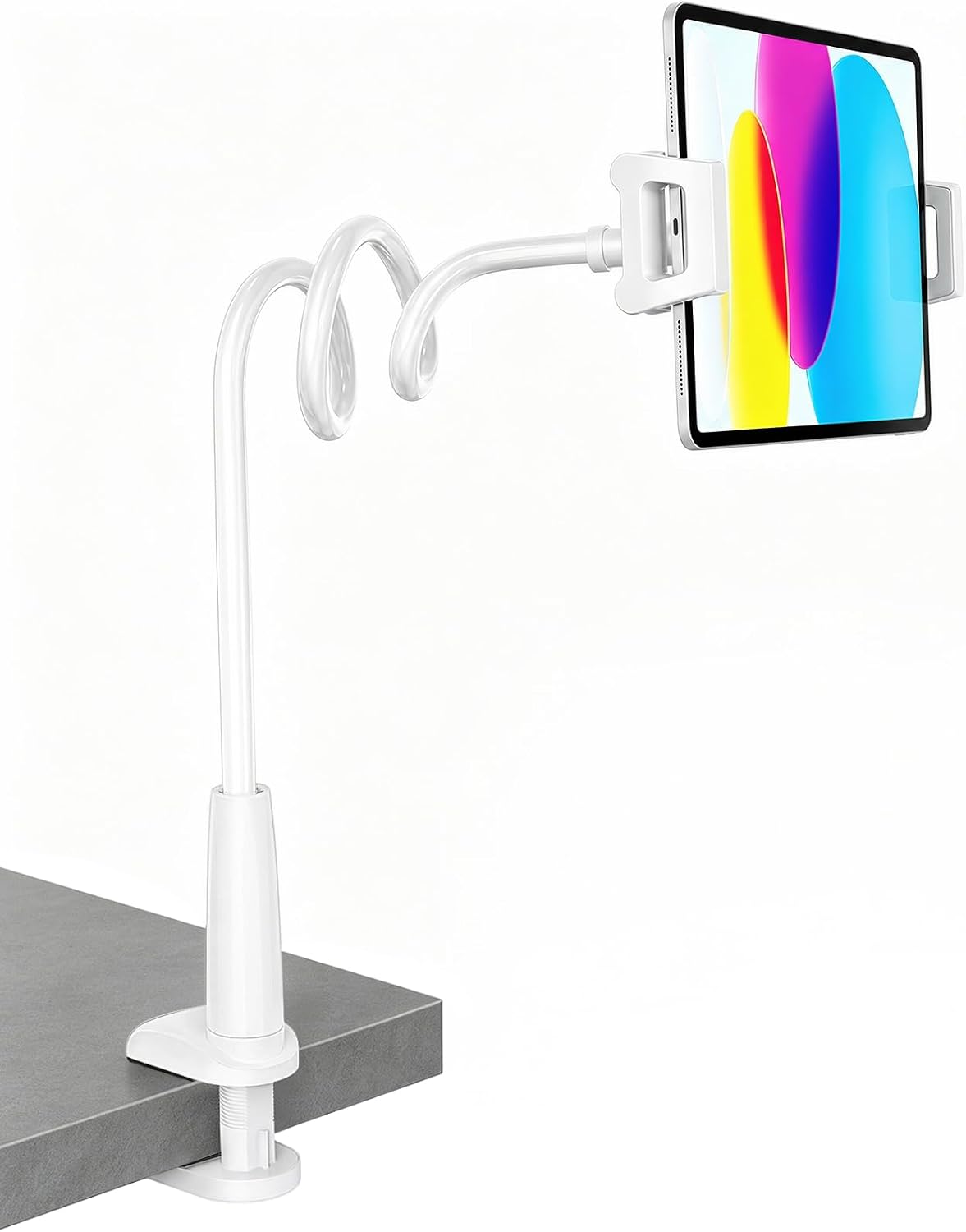 Gooseneck Tablet Holder for Bed, Reinforced Flexible Arm Tablet Stand with 360° Rotation, Hands-Free Clamp Mount for 4.7–13" iPad, Kindle, Galaxy Tab, Switch