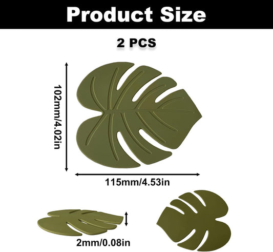 2PCS Fun Silicone Coasters, Cute Monstera Leaf Coaster for Cup Desk Decor
