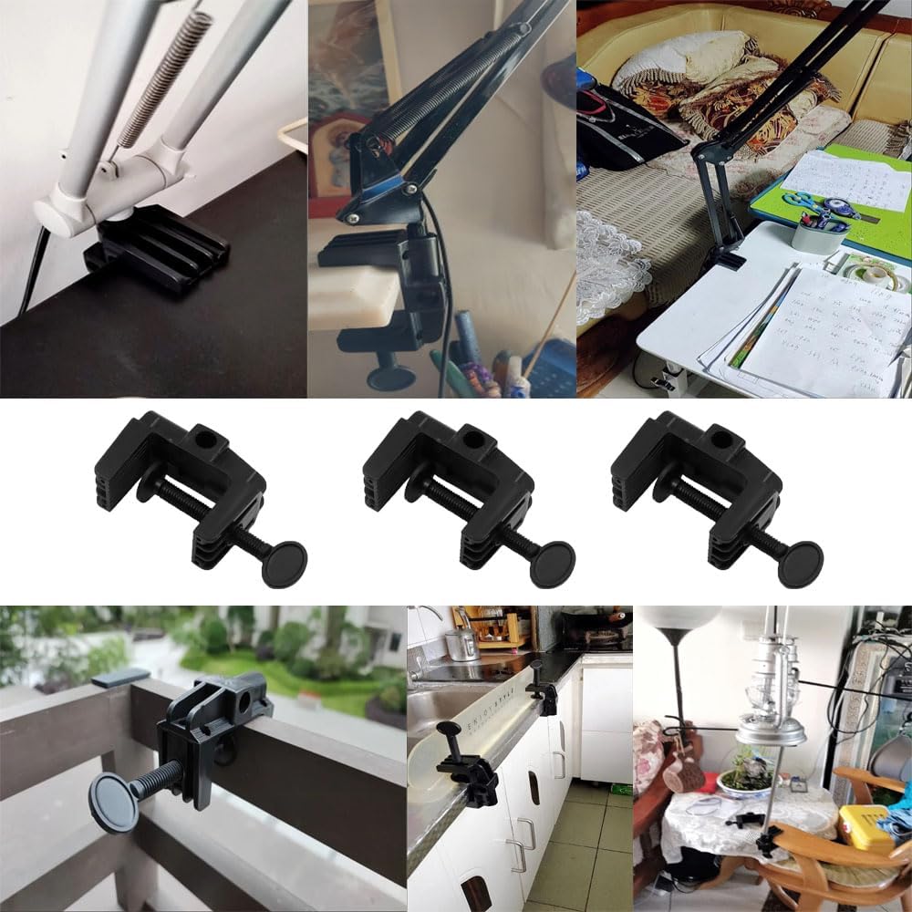3 Pack Desk Lamp Swing Arm Clamp Replacement Clip Non-Marring Plastic Bracket Stand Base Holder for Desktop Architect Adjustable Gooseneck Table Lamp LED Light Microphone Camera Scissor Arms