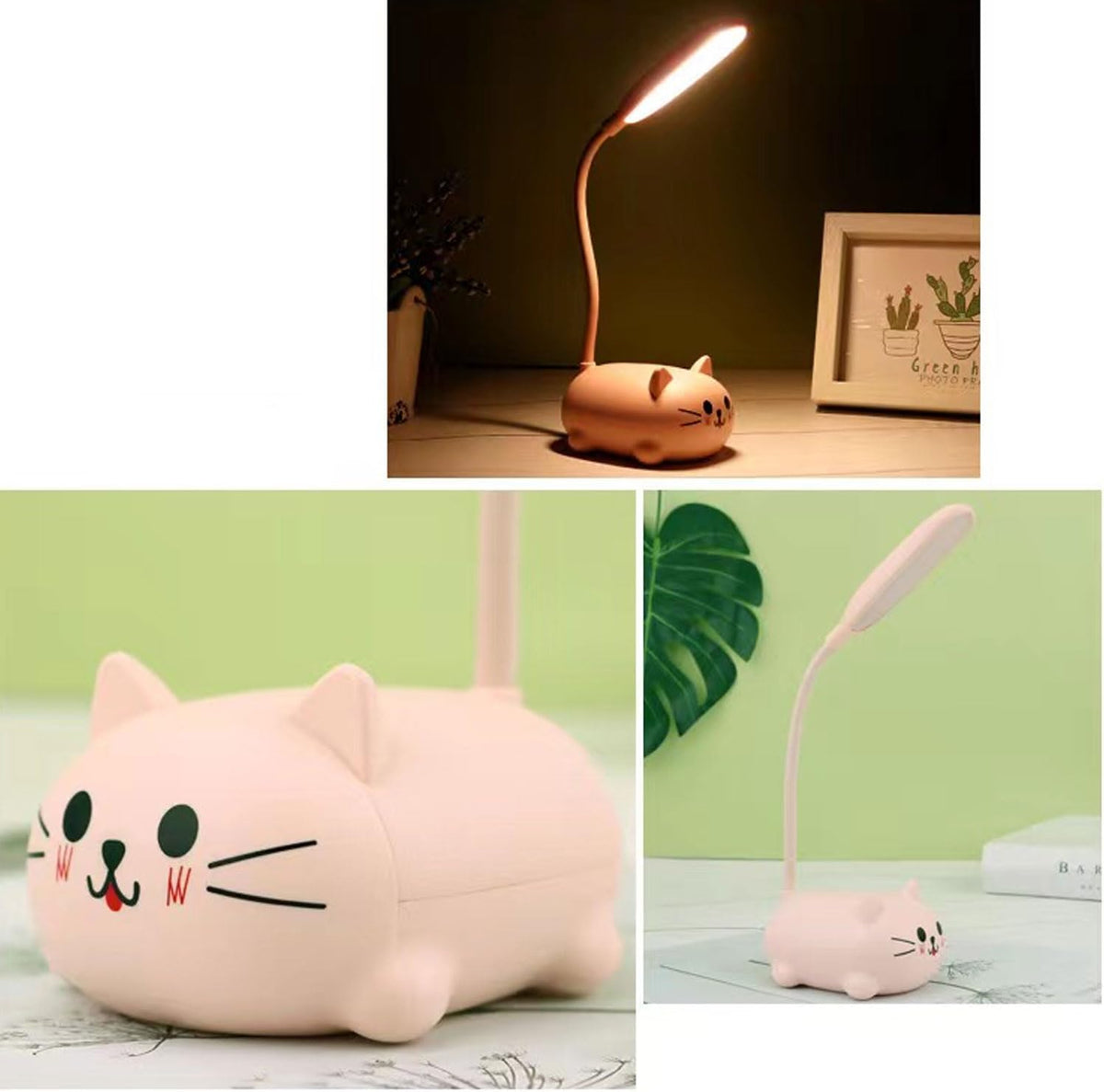 LED Desk Lamp for Kids,Mini Cat Night Light,Cute Cat Foldable USB Rechargeable Reading Light Bedroom Children's Bedside Study (White)