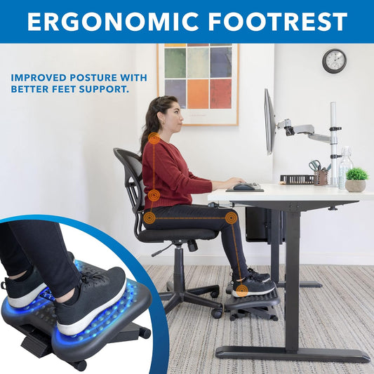 ! Ergonomic Under Desk Footrest with Massage Rollers, Adjustable Height & 30° Tilt Foot Rest Under Desk (4.25"–6.75"), Office Foot Stool with Non Slip Surface
